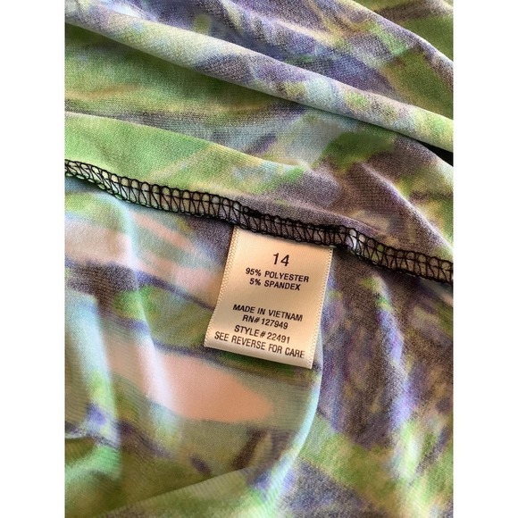 EMMA & MICHELE STRETCH KNIT TROPICAL BLOUSON SCOOP NECK TANK DRESS 14 - Picture 8 of 8